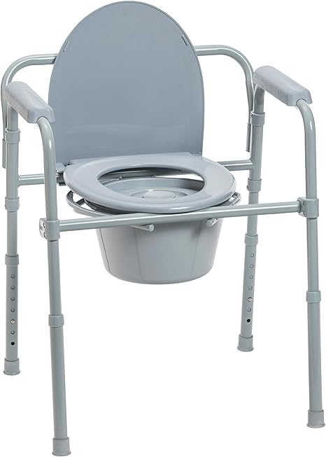 Drive Medical 11148-1 Folding Steel Bedside Commode Chair, Portable Toilet, Supp