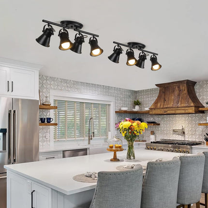 KEESFU 4-Light Track Lighting Kit, Black Semi Flush Mount Ceiling Light
