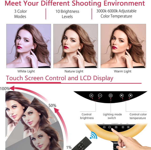 EOTO Light 19 inch LED Ring Light with Tripod Stand, Ring Light with Touch Panel