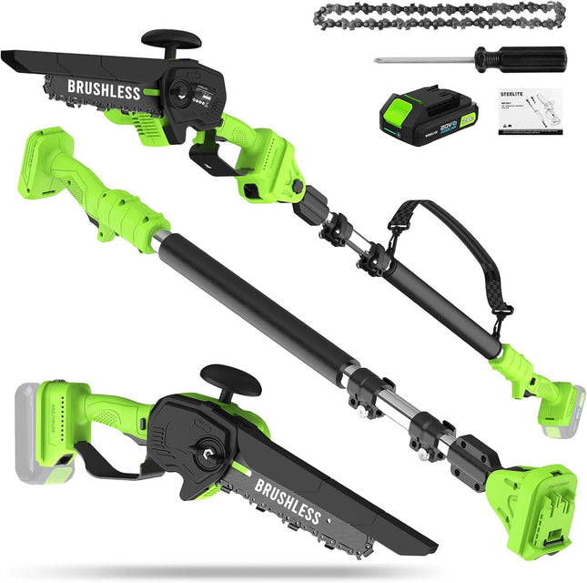 STEELITE 2-in-1 Brushless Electric Pole Saw & Cordless Chainsaw, 5.29 lbs Lightw