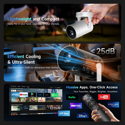 Kimwood Projector with Upgraded HiFi Speaker, [Built-in Apps] 1080P Mini Portabl