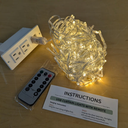 suddus Curtain Lights for Bedroom, 200 Led Hanging String Light Outdoor, Fairy C