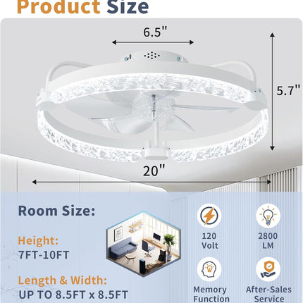 LANMEL 20 Inch Low Profile Ceiling Fans with Lights and Remote,7-Blade Fandelier