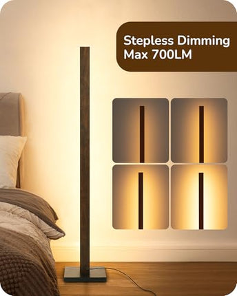 EDISHINE Wooden LED Corner Floor Lamp with Remote, Minimalist Dimmable Atmospher