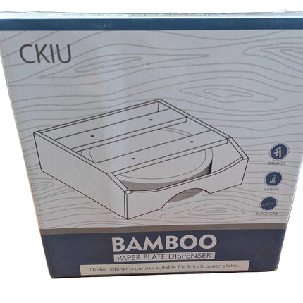 Bamboo paper plate dispenser under cabinet suitable for 9-inch paper plates