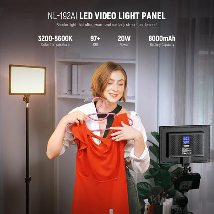NEEWER 192 LED Video Light Panel, 20W Ultra Thin Bi-Color 3200-5600K with 8000mAh Battery & Cold Shoe Mount