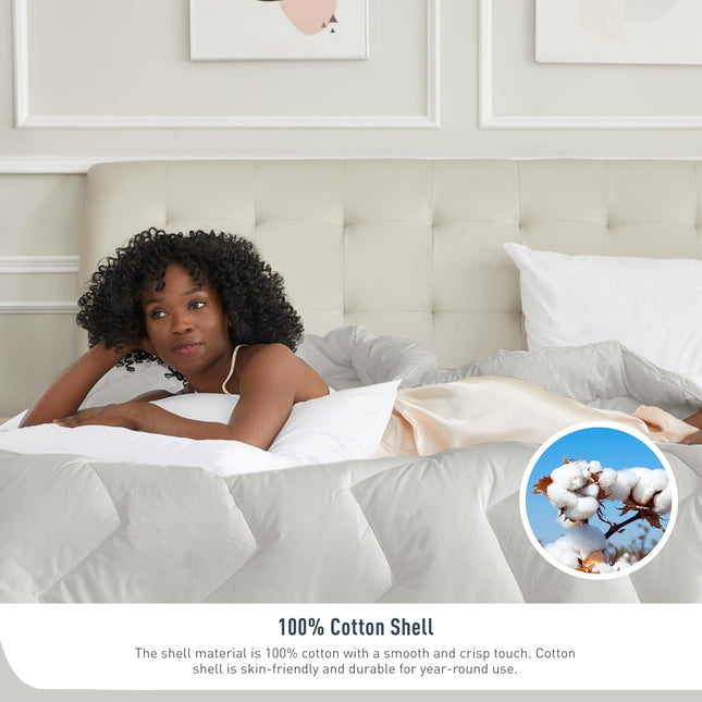 HOMTEC Full Size Duvet Insert - All Season 100% Cotton Comforter - Quilted Fluff