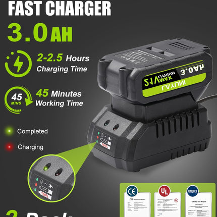 INCOMPLETE LAYUNI 21V Brushless Cordless Weed Wacker, 4-in-1 Trimmer & Edger with 2 x 3.0Ah (No String Holder)