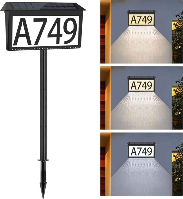 Nazuwke Solar Address Sign, House Numbers for Outside Light Up, 3 Colors Waterpr