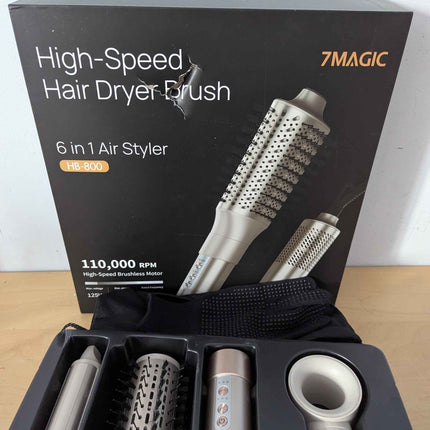 7MAGIC Hair Dryer Brush & 6 in 1 Hair Styler, Silver, 110 Volts, 1200 Watts, Ion