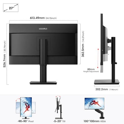 KOORUI 27N7U 27 inch 4K Monitor, UHD (3840 x 2160p) IPS Display, HDR 400, DCI-P3
