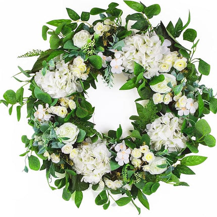 24 Inch Spring Summer Flower Wreath for Front Door, Summer Floral Door Wreath, S