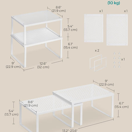 SONGMICS Spice Racks, Set of 2 Metal Cabinet Shelf Organizers, Countertop Organi