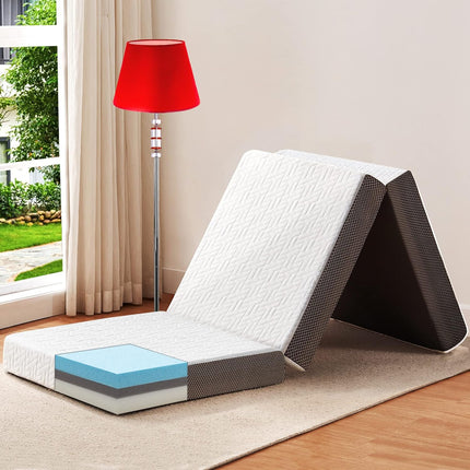 BedLuxury 4 Inch Tri Folding Mattress Twin Size with Storage Bag, Foldable Memor