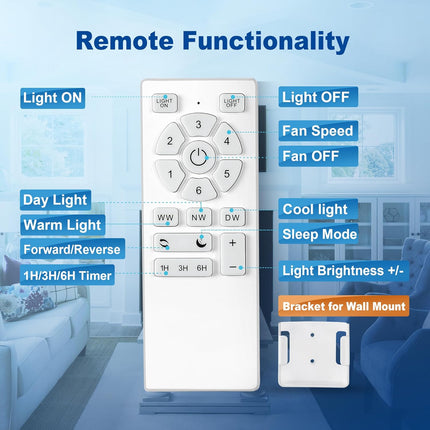 52 Inch Ceiling Fans with Lights and Remote, Black Ceiling Fan with 5 Blades, 6