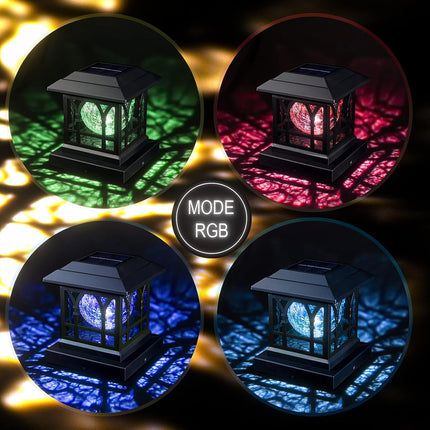 AEFRELEOHT Solar Post Cap Lights, Warm White & RGB Automatic Cycling, Cracked Gl