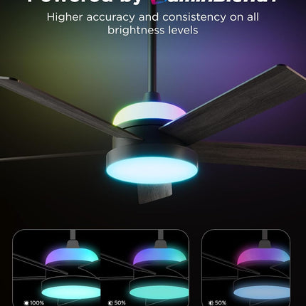 Govee RGBIC Smart Ceiling Fan with Lights and Remote, 52 inch Flush Mount, Reversible DC Motor, 5000 CFM, Alexa & Google