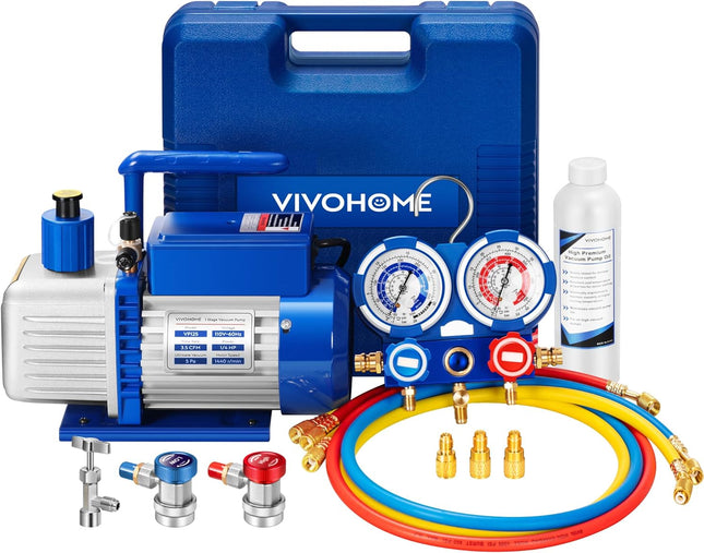 VIVOHOME 110V 1/4 HP 3.5 CFM Single Stage Rotary Vane Air Vacuum Pump and R134a