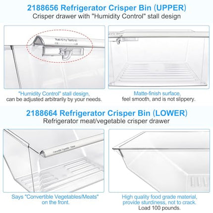 [2 Pack] Upgraded 2188656 Fridge Crisper Drawer (UPPER) & 2188664 Fridge Crisper