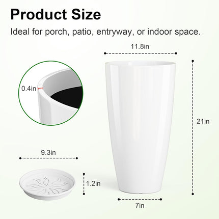 (NO TRAY) QCQHDU 21 Inch Tall Planters, 2 Pack, Indoor & Outdoor