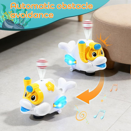 Baby Fish Musical Crawling Toy with Lights, Sounds, Blowing Ball, Infant Sensory