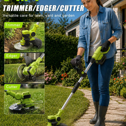 INCOMPLETE LAYUNI 21V Brushless Cordless Weed Wacker, 4-in-1 Trimmer & Edger with 2 x 3.0Ah (No String Holder)