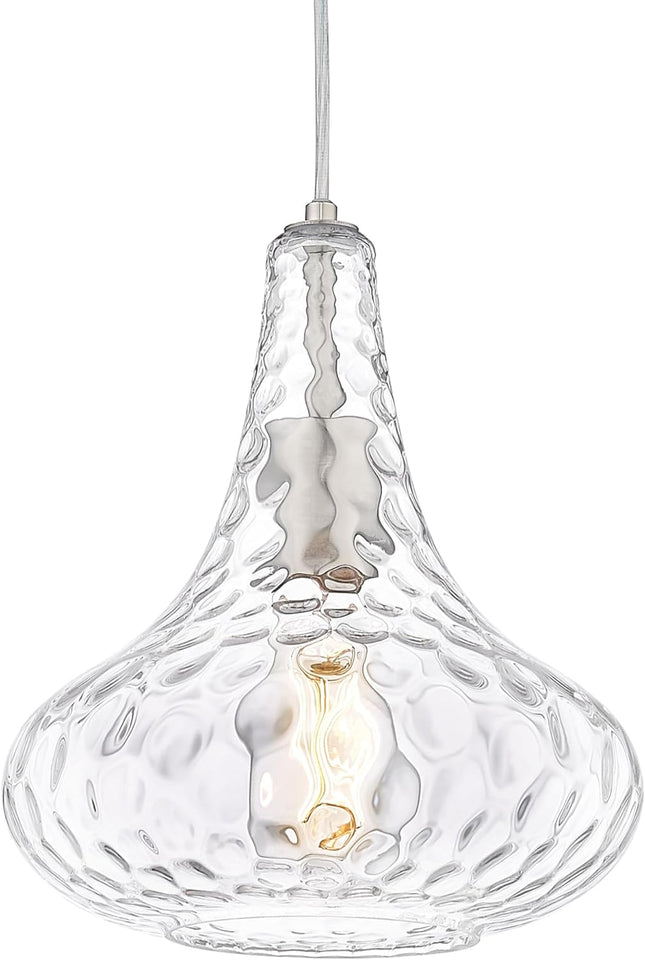 AUTELO Glass Kitchen Pendant Lights Pendant Light Fixture with Hammered Glass Ha
