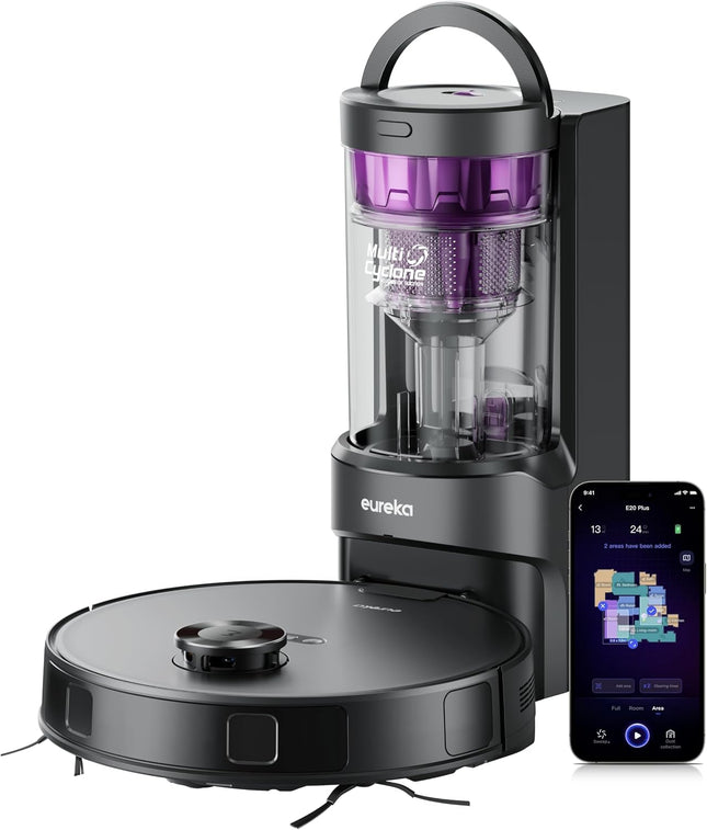 Eureka E20 Plus Robot Vacuum and Mop Combo, 8000Pa Suction, Bagless Self-Emptying Station, LiDAR Navigation, App Control