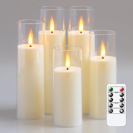 Yeelida Acrylic Flameless Flickering Candles with Remote Control and Timer, Batt