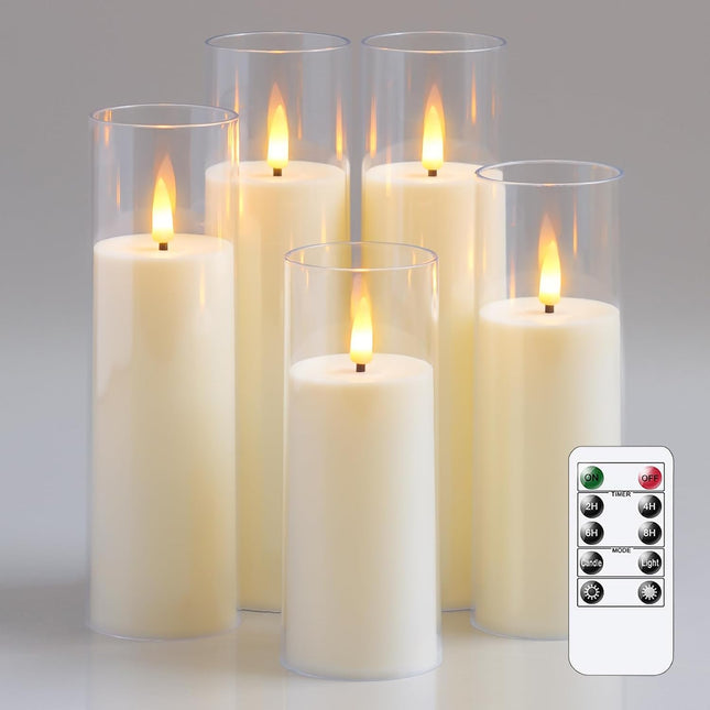 Yeelida Acrylic Flameless Flickering Candles with Remote Control and Timer, Batt