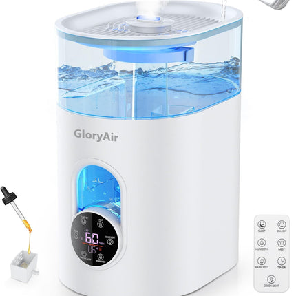 Humidifiers for Bedroom Large Room Home - GloryAir 6L Quiet Top Fill Cool & Warm