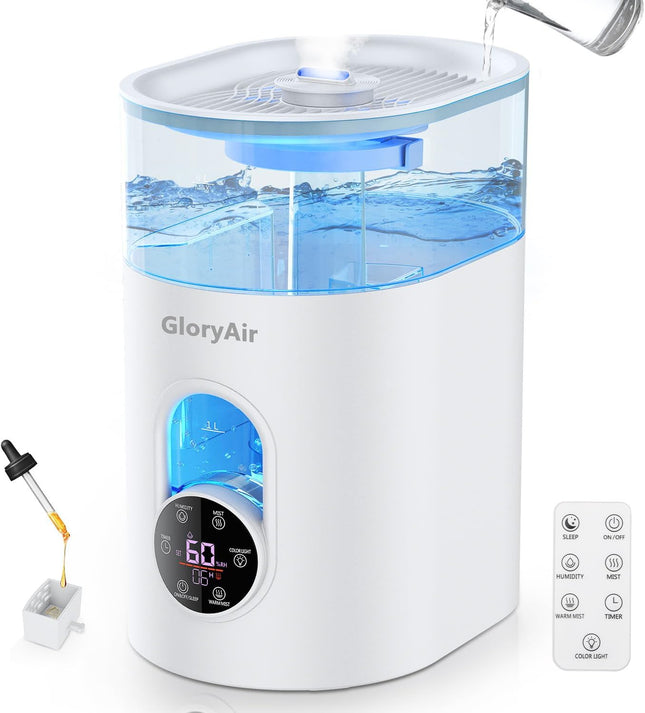 Humidifiers for Bedroom Large Room Home - GloryAir 6L Quiet Top Fill Cool & Warm