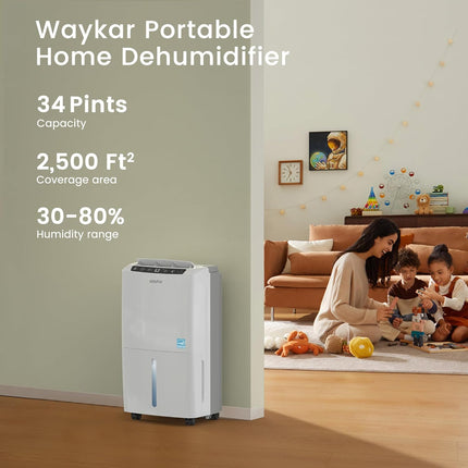 Waykar 2,000 Sq. Ft Energy Star Dehumidifier for Home and Basements, with Auto o
