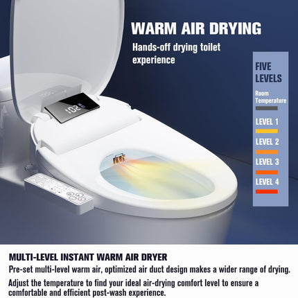 WLJBIDET O7L-1V Elongated Bidet Toilet Seat with Warm Water Wash, Air Drying, Heated Seat, Side Panel & Nightlight