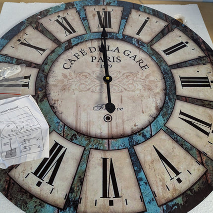 24 Inch Vintage Wall Clock, Roman Numerals Style, Battery Operated, Non-Ticking,