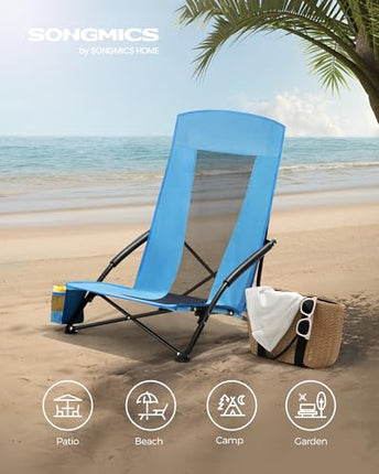 SONGMICS Portable Beach Chair, Folding Camping Chair with High Backrest, Cup Hol