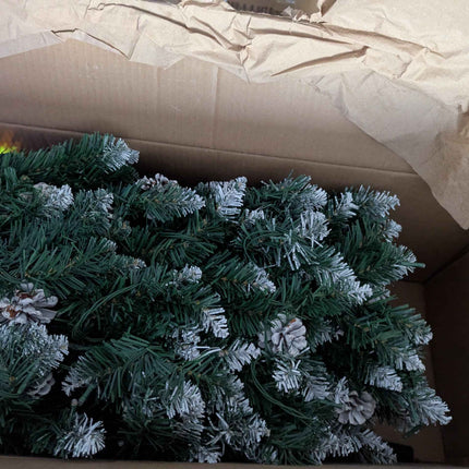Prelit Artificial Christmas Tree Flocked Snow Trees with Pine Cone Decoration 6FT https://a.co/d/0g7kI8mh