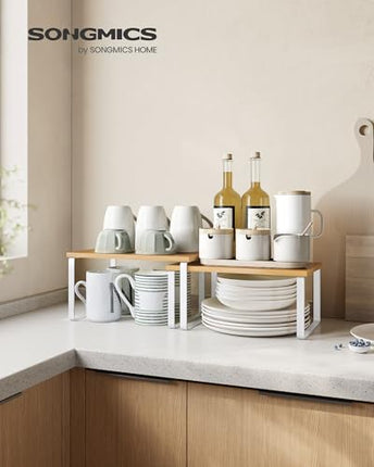 SONGMICS Cabinet Organizer Shelf, Set of 2 Kitchen Counter Shelves, Kitchen Stor