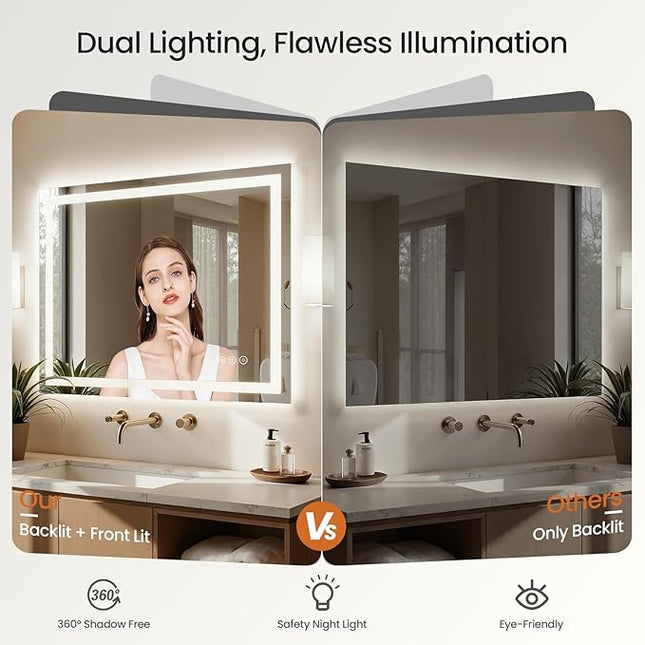 24X32 LED Bathroom Mirror with Lights, Anti-Fog, Dimmable - Lighted Bathroom Van