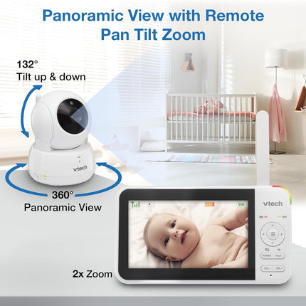 VTech VM924-2 Pan & Tilt Video Baby Monitor with 2 Cameras, 5" LCD Screen, Up to