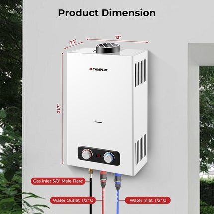Camplux 10L Outdoor Portable Gas Water Heater, Tankless Propane Water Heater wit