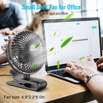 BESKAR USB Powered Clip on Fan, Portable Small Fan with Cord, 3 Speeds Strong Ai