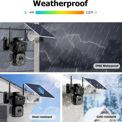 Uniter 4K Dual Lens Solar Security Cameras Wireless Outdoor, 2.4G WiFi, 360° Pan