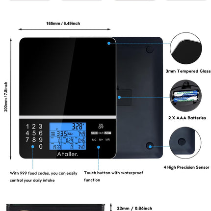 Ataller Food Scale with Nutritional Calculator, Kitchen Diet Scale, Digital Food