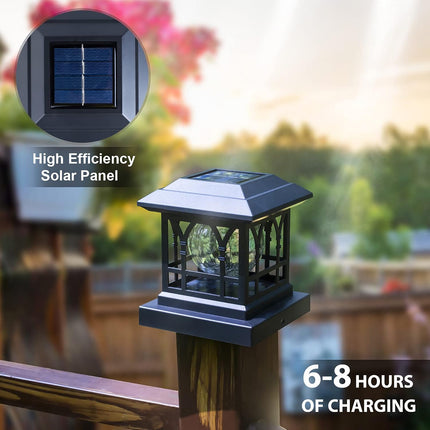 AEFRELEOHT Solar Post Cap Lights, Warm White & RGB Automatic Cycling, Cracked Gl