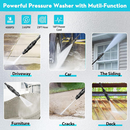 Electric Pressure Washer 4000 PSI High Pressure Washer with 23ft Outlet Hose and