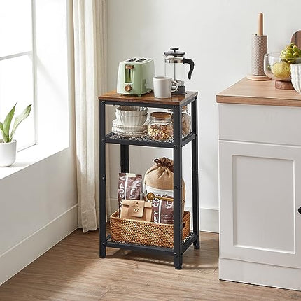 VASAGLE Tall Side Table, Telephone Table, End Table with 2 Mesh Shelves，Rustic B