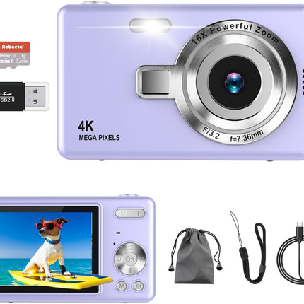 4K Digital Camera, Acbaeta Autofocus 50MP Vlogging Camera with 32G SD Card, 16X