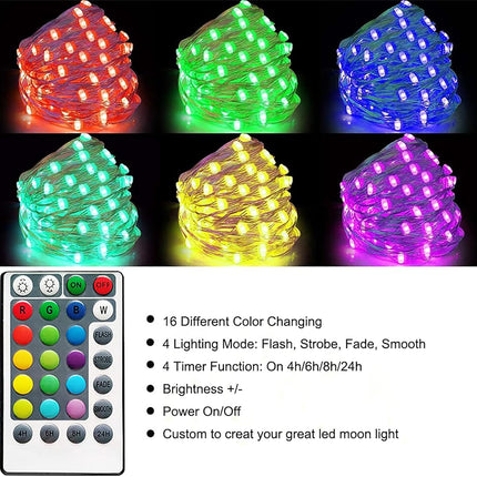 Fairy Lights Battery Powered, 2 Pack 50 LEDs 16 Colors Changing Sliver Wire Stri