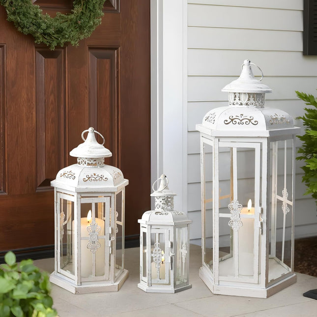 JHY DESIGN Set of 3 Decorative Candle Lanterns 20.5''&14"&10" H Outdoor Candle L